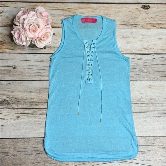 MACBETH COLLECTION lace up, semi sheer tank - Picture 1 of 3